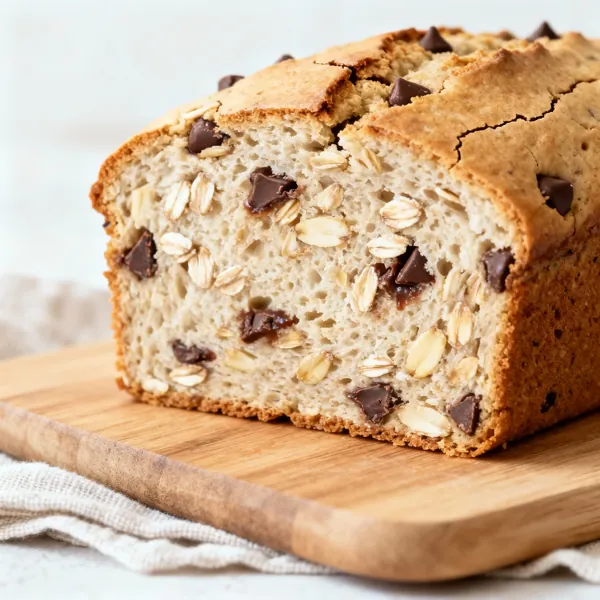 Vegan banana bread breakfast spread with berries, banana slices, nut butter, and latte.