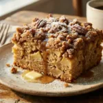A warm slice of pecan apple coffee cake.