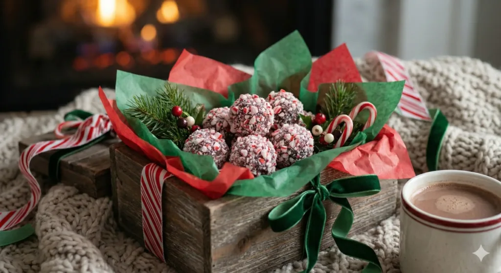 Close-up view of the inside of a peppermint Oreo ball.
