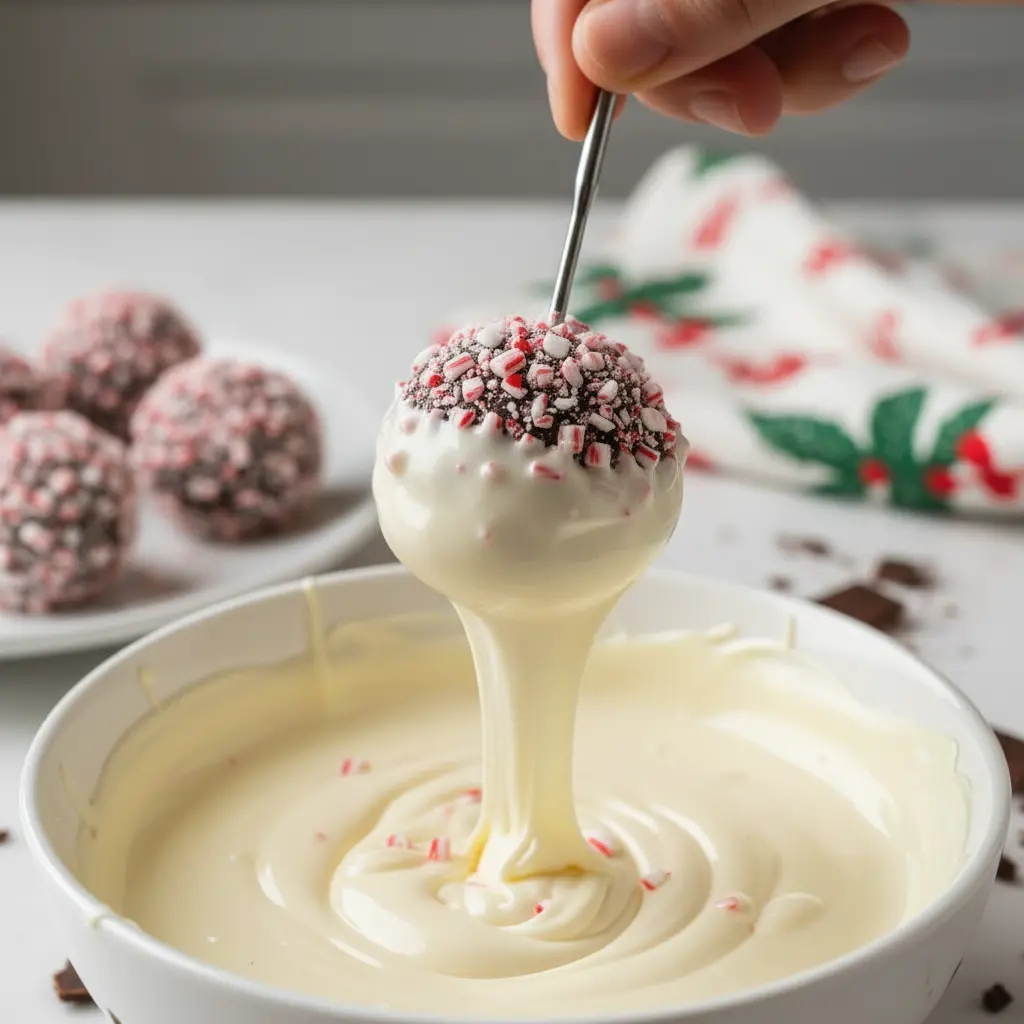 Oreo ball dipped in smooth white chocolate.