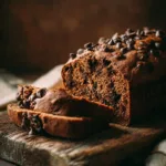 Banana bread loaded with warm chocolate chips.