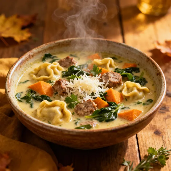 Autumn Sausage Tortellini Soup with Spinach