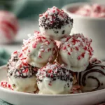 Festive Peppermint Oreo Balls ready to serve.