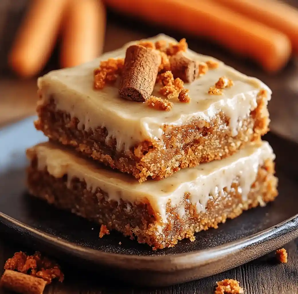 Freshly baked carrot bars cooling on a wire rack.