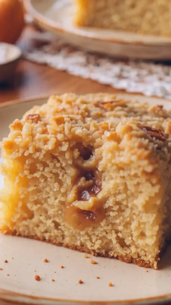 Freshly baked coffee cake with pecan streusel.