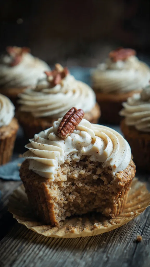 Close-up swirl of cinnamon cream cheese frosting.