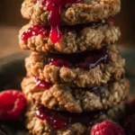 Soft oatmeal cookies filled with raspberry jam.
