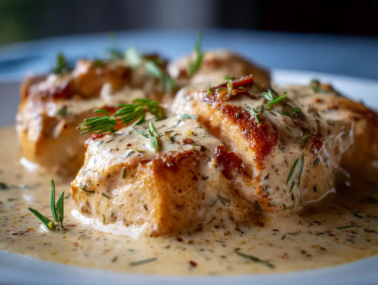 Crockpot keto chicken with creamy garlic sauce
