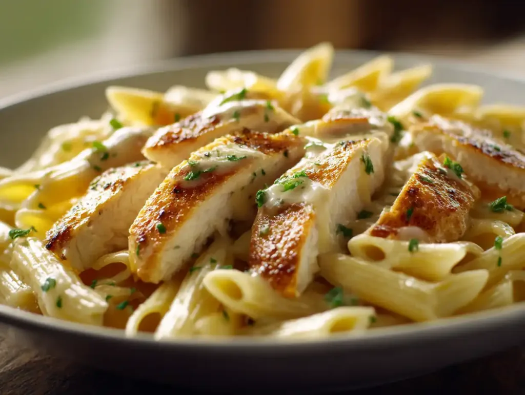 creamy garlic parmesan chicken pasta with penne