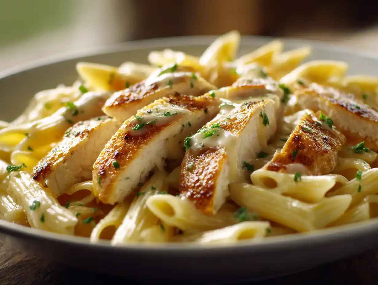 creamy garlic parmesan chicken pasta with penne