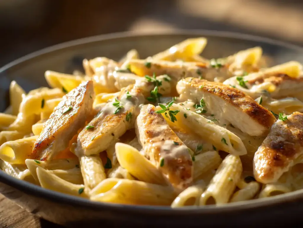 garlic parmesan chicken pasta dinner plate