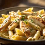 garlic parmesan chicken pasta dinner plate