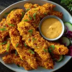 Baked crack chicken tenders with golden cheese crust on a sheet pan.