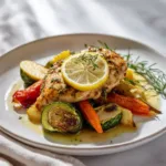 Easy sheet pan lemon herb chicken with carrots, potatoes, and broccoli