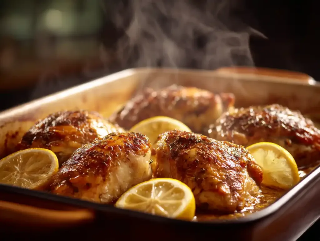 Lemon, garlic, and herb marinade in a glass bowl