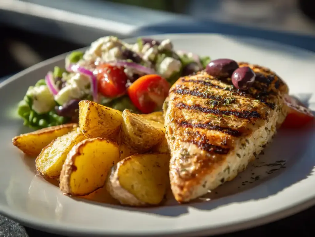 Chicken thighs roasting in a pan with lemon and herbs